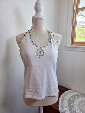 Vintage Y2K M.K.M. Designs Beaded Halter Top